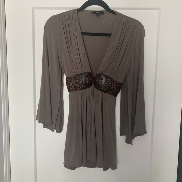 Sky Boho Braided Leather and Studded Deep V XS Shirt - Picture 1 of 2